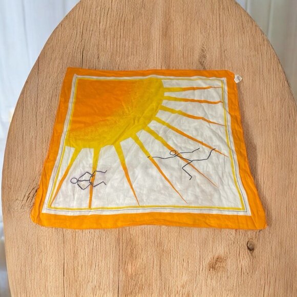 VTG Ray Strauss Scarf Sun Stick Figures Bandana Neckerchief Retro Made In Japan - Picture 1 of 7